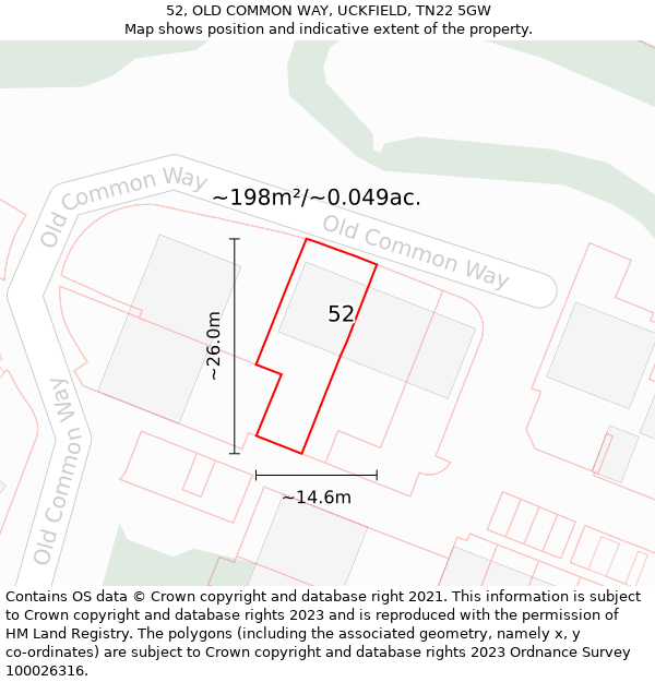 52, OLD COMMON WAY, UCKFIELD, TN22 5GW: Plot and title map