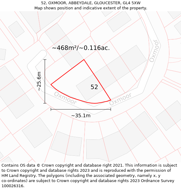 52, OXMOOR, ABBEYDALE, GLOUCESTER, GL4 5XW: Plot and title map