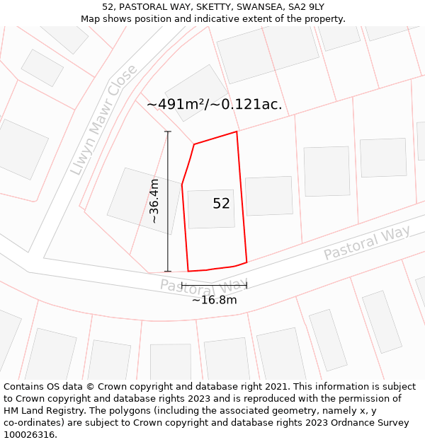 52, PASTORAL WAY, SKETTY, SWANSEA, SA2 9LY: Plot and title map