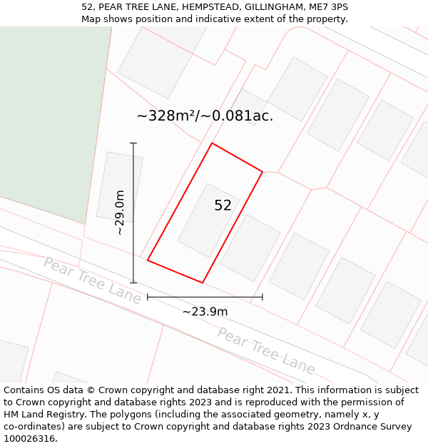 52, PEAR TREE LANE, HEMPSTEAD, GILLINGHAM, ME7 3PS: Plot and title map