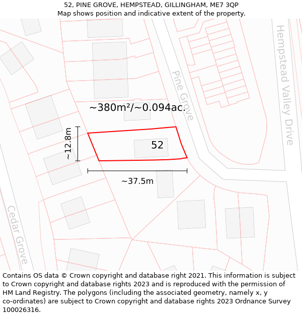 52, PINE GROVE, HEMPSTEAD, GILLINGHAM, ME7 3QP: Plot and title map