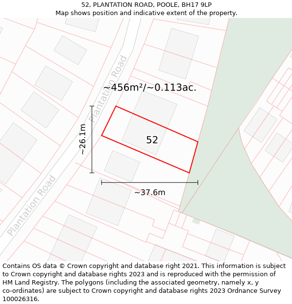 52, PLANTATION ROAD, POOLE, BH17 9LP: Plot and title map