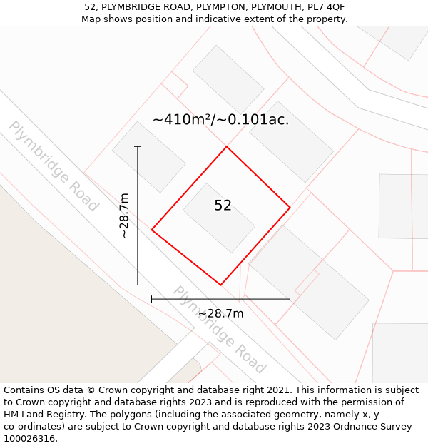 52, PLYMBRIDGE ROAD, PLYMPTON, PLYMOUTH, PL7 4QF: Plot and title map