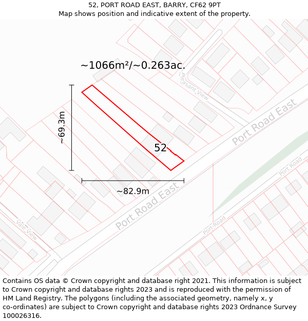 52, PORT ROAD EAST, BARRY, CF62 9PT: Plot and title map