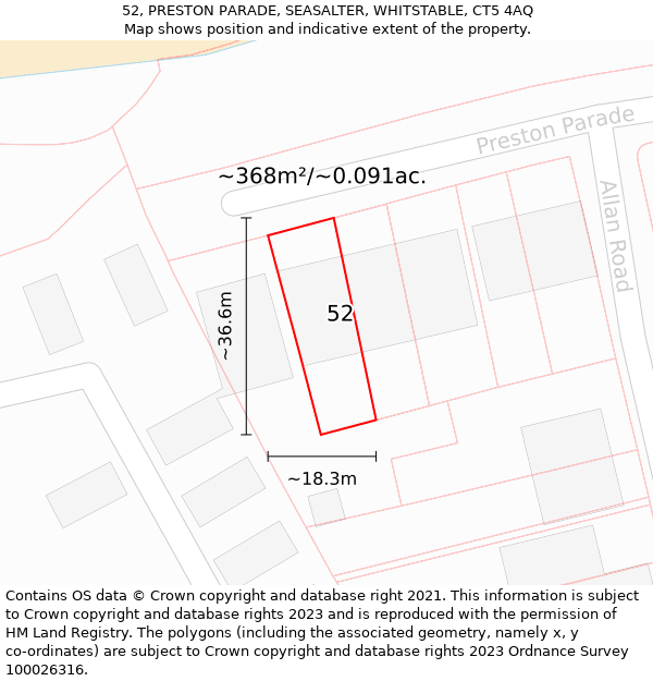 52, PRESTON PARADE, SEASALTER, WHITSTABLE, CT5 4AQ: Plot and title map