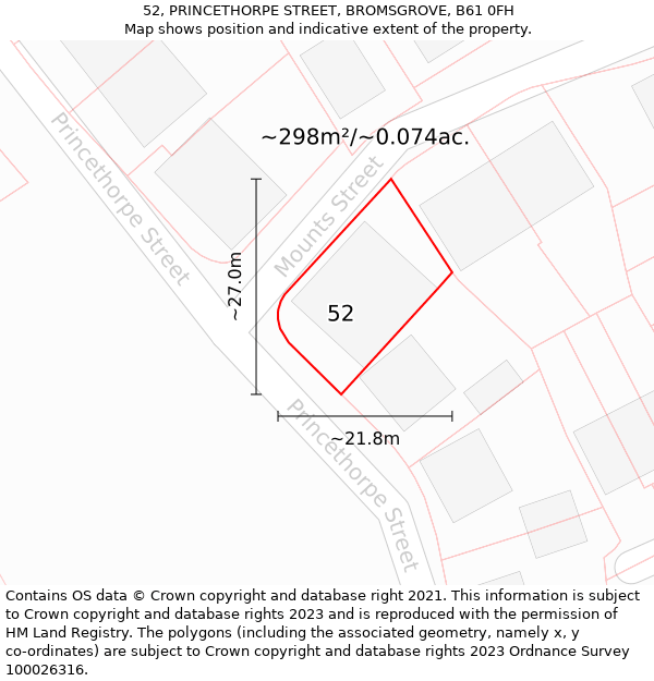 52, PRINCETHORPE STREET, BROMSGROVE, B61 0FH: Plot and title map