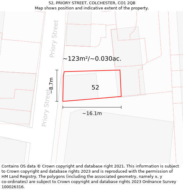 52, PRIORY STREET, COLCHESTER, CO1 2QB: Plot and title map