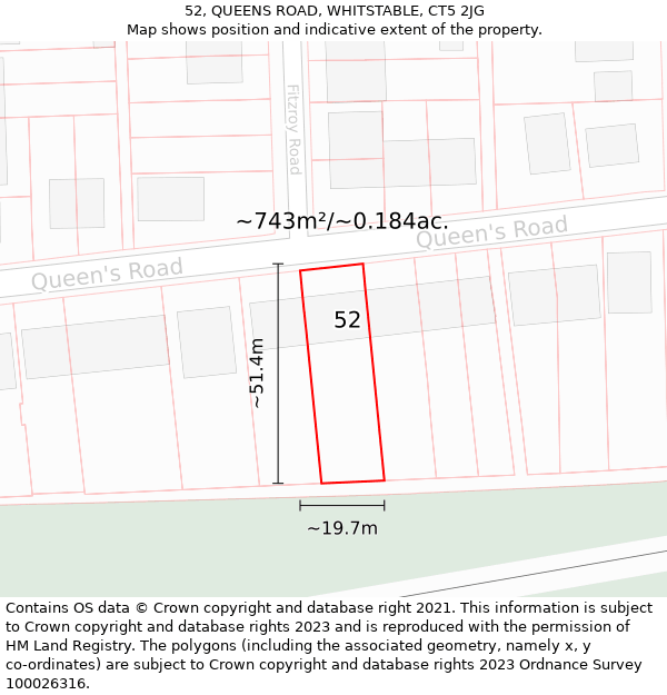 52, QUEENS ROAD, WHITSTABLE, CT5 2JG: Plot and title map