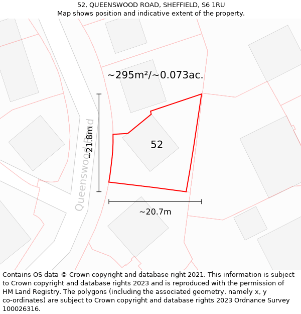 52, QUEENSWOOD ROAD, SHEFFIELD, S6 1RU: Plot and title map