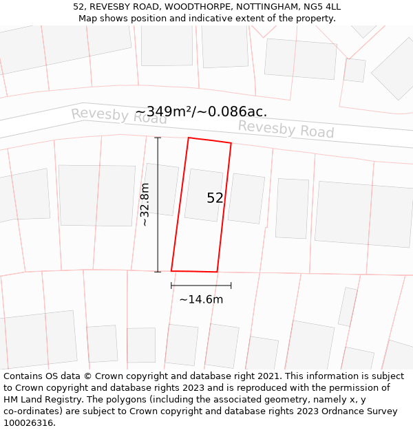 52, REVESBY ROAD, WOODTHORPE, NOTTINGHAM, NG5 4LL: Plot and title map