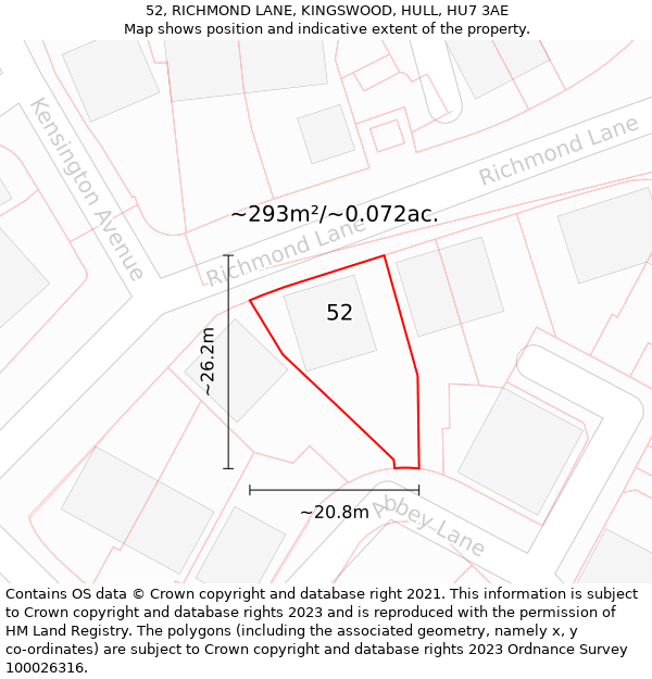 52, RICHMOND LANE, KINGSWOOD, HULL, HU7 3AE: Plot and title map