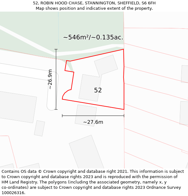 52, ROBIN HOOD CHASE, STANNINGTON, SHEFFIELD, S6 6FH: Plot and title map