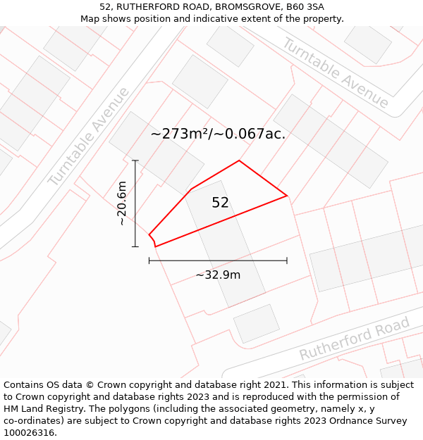 52, RUTHERFORD ROAD, BROMSGROVE, B60 3SA: Plot and title map