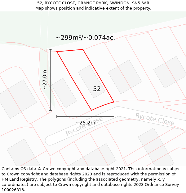 52, RYCOTE CLOSE, GRANGE PARK, SWINDON, SN5 6AR: Plot and title map