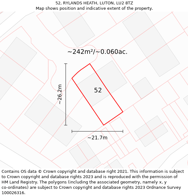 52, RYLANDS HEATH, LUTON, LU2 8TZ: Plot and title map