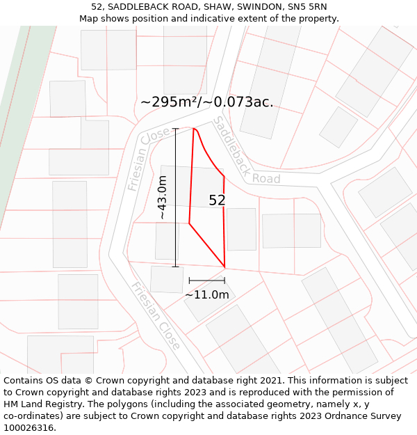 52, SADDLEBACK ROAD, SHAW, SWINDON, SN5 5RN: Plot and title map