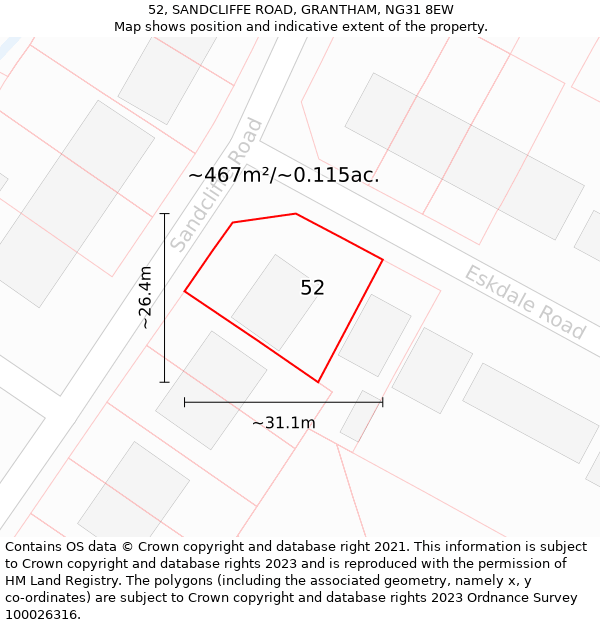 52, SANDCLIFFE ROAD, GRANTHAM, NG31 8EW: Plot and title map