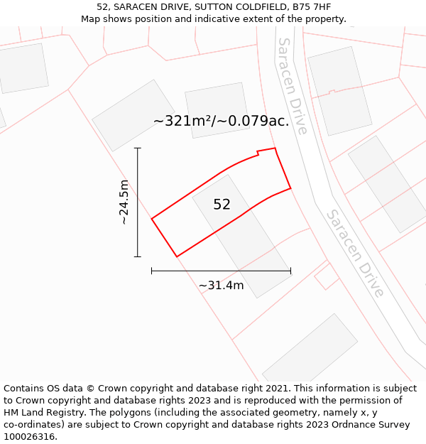52, SARACEN DRIVE, SUTTON COLDFIELD, B75 7HF: Plot and title map