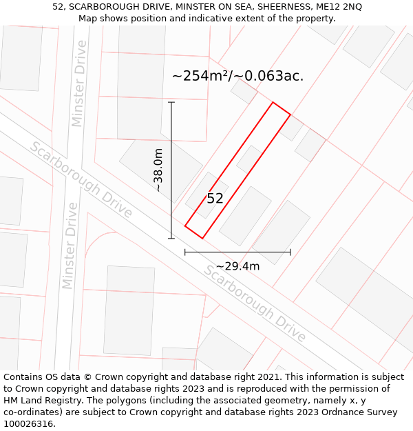 52, SCARBOROUGH DRIVE, MINSTER ON SEA, SHEERNESS, ME12 2NQ: Plot and title map