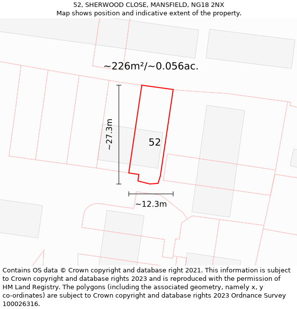 52, SHERWOOD CLOSE, MANSFIELD, NG18 2NX: Plot and title map