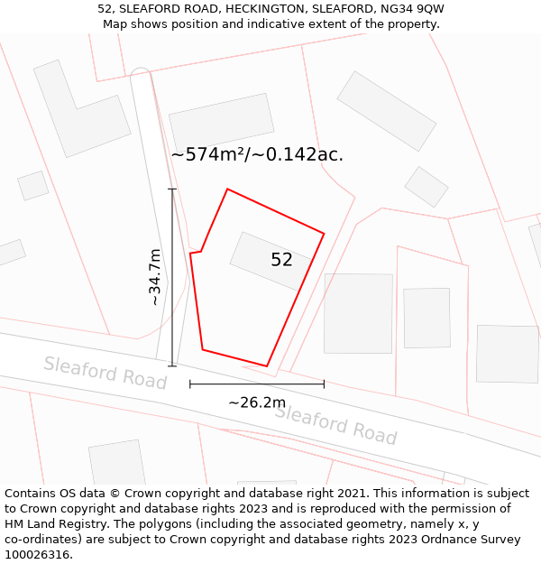 52, SLEAFORD ROAD, HECKINGTON, SLEAFORD, NG34 9QW: Plot and title map