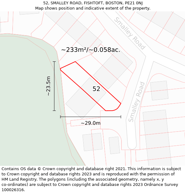 52, SMALLEY ROAD, FISHTOFT, BOSTON, PE21 0NJ: Plot and title map