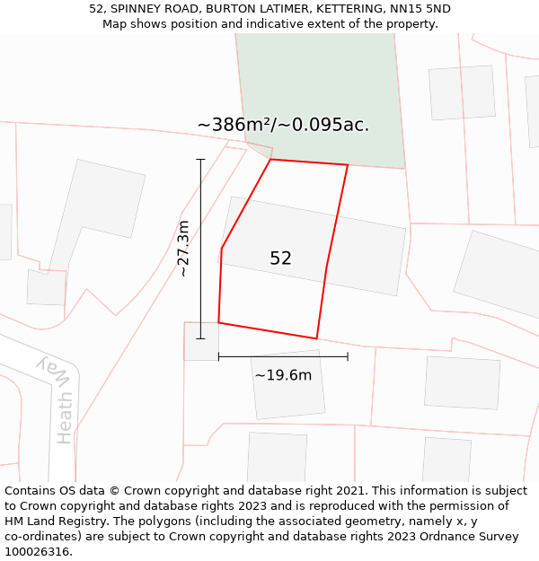 52, SPINNEY ROAD, BURTON LATIMER, KETTERING, NN15 5ND: Plot and title map