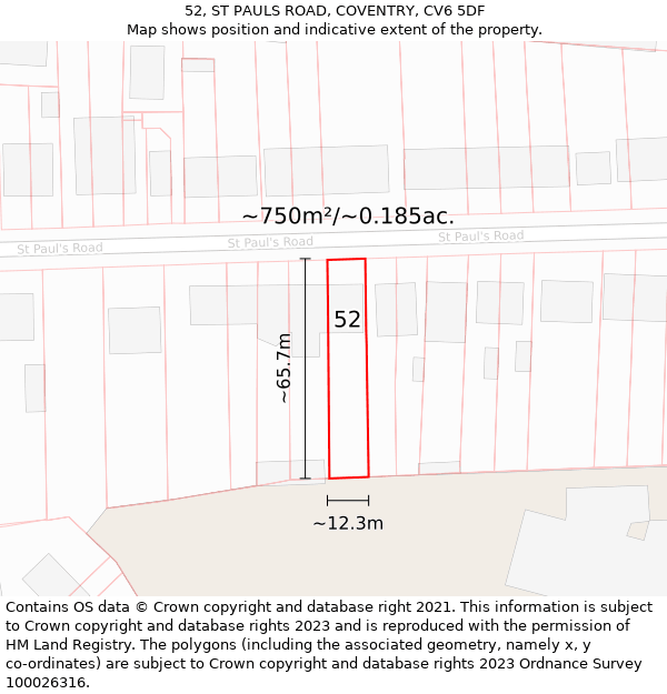 52, ST PAULS ROAD, COVENTRY, CV6 5DF: Plot and title map