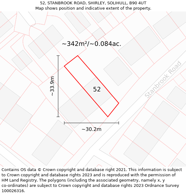 52, STANBROOK ROAD, SHIRLEY, SOLIHULL, B90 4UT: Plot and title map