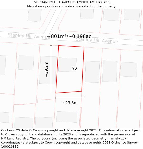 52, STANLEY HILL AVENUE, AMERSHAM, HP7 9BB: Plot and title map