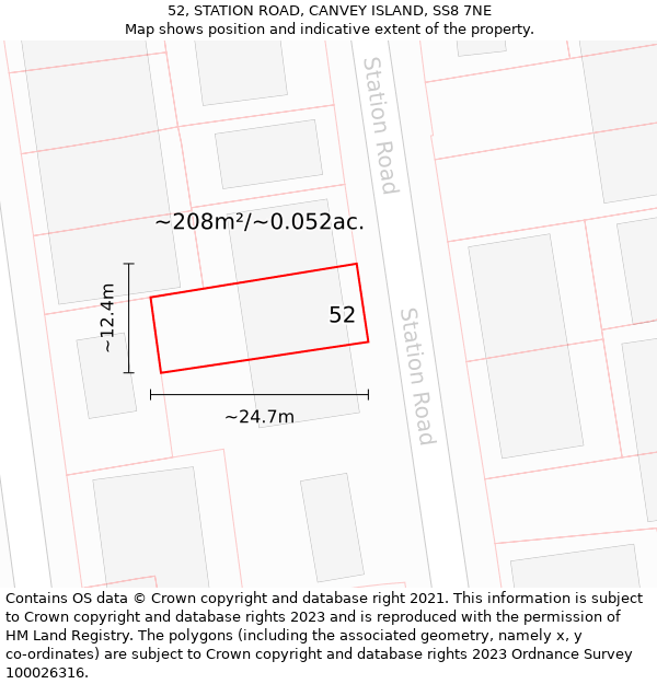 52, STATION ROAD, CANVEY ISLAND, SS8 7NE: Plot and title map