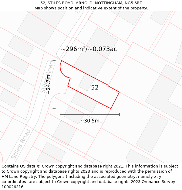 52, STILES ROAD, ARNOLD, NOTTINGHAM, NG5 6RE: Plot and title map