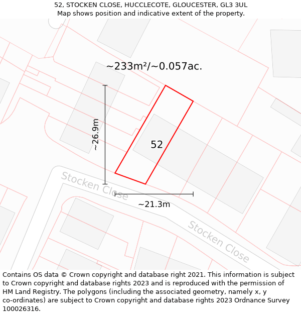 52, STOCKEN CLOSE, HUCCLECOTE, GLOUCESTER, GL3 3UL: Plot and title map