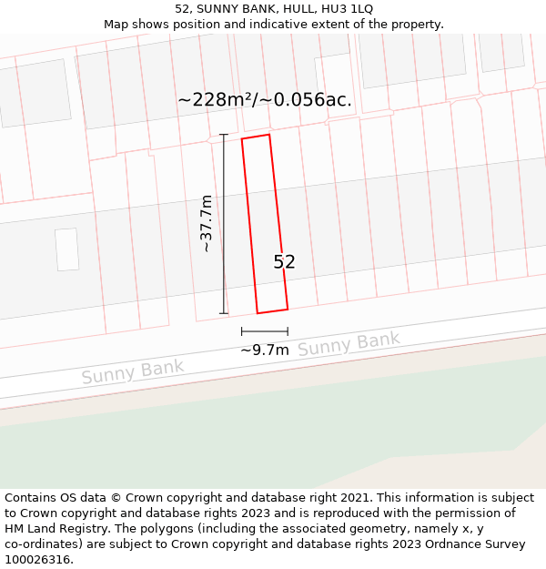 52, SUNNY BANK, HULL, HU3 1LQ: Plot and title map