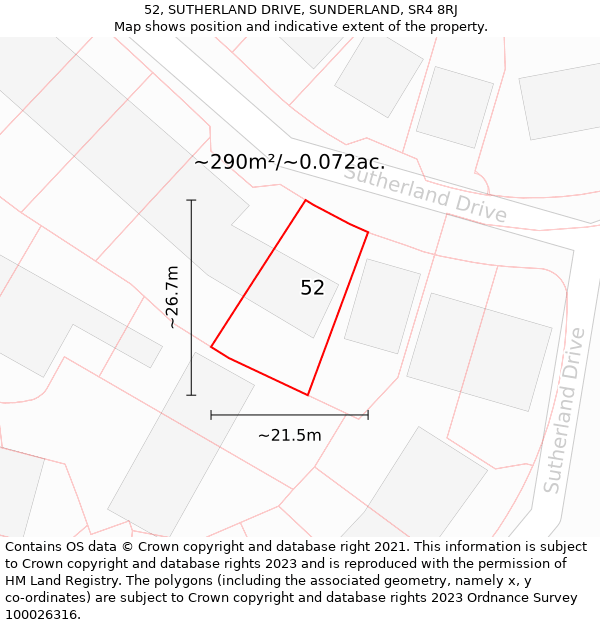 52, SUTHERLAND DRIVE, SUNDERLAND, SR4 8RJ: Plot and title map