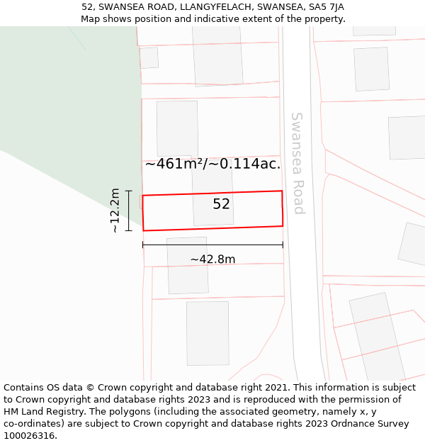 52, SWANSEA ROAD, LLANGYFELACH, SWANSEA, SA5 7JA: Plot and title map