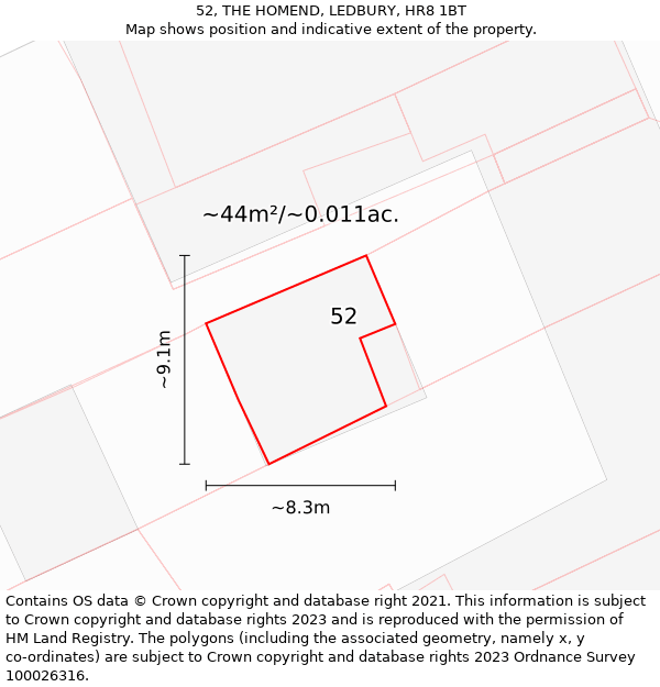 52, THE HOMEND, LEDBURY, HR8 1BT: Plot and title map