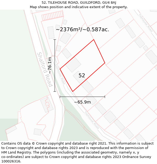 52, TILEHOUSE ROAD, GUILDFORD, GU4 8AJ: Plot and title map