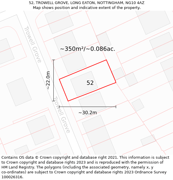 52, TROWELL GROVE, LONG EATON, NOTTINGHAM, NG10 4AZ: Plot and title map