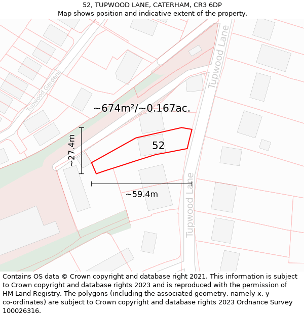 52, TUPWOOD LANE, CATERHAM, CR3 6DP: Plot and title map