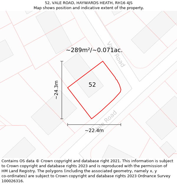 52, VALE ROAD, HAYWARDS HEATH, RH16 4JS: Plot and title map