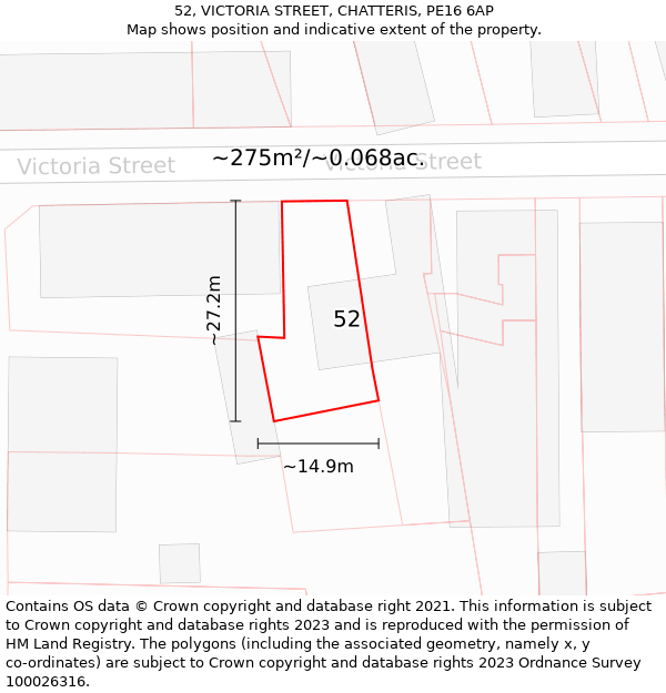 52, VICTORIA STREET, CHATTERIS, PE16 6AP: Plot and title map