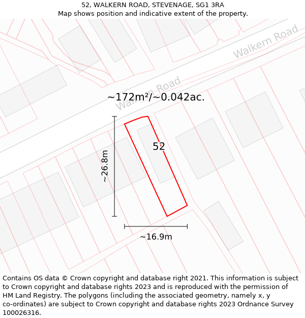 52, WALKERN ROAD, STEVENAGE, SG1 3RA: Plot and title map