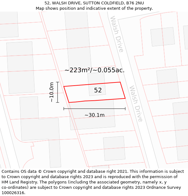 52, WALSH DRIVE, SUTTON COLDFIELD, B76 2NU: Plot and title map