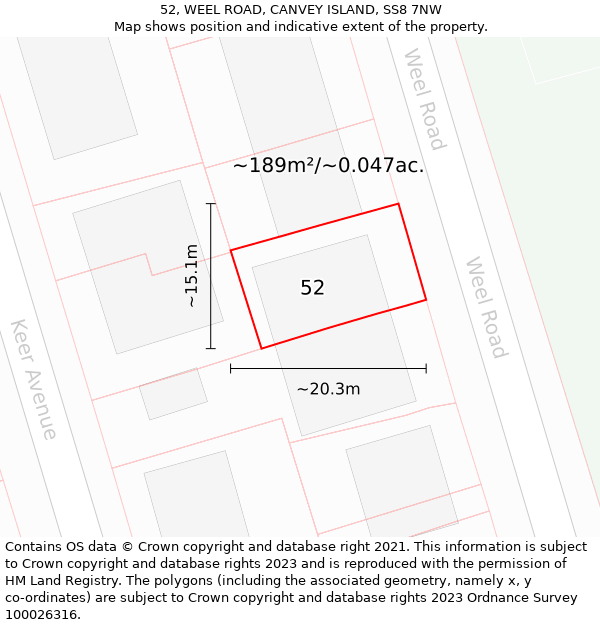 52, WEEL ROAD, CANVEY ISLAND, SS8 7NW: Plot and title map