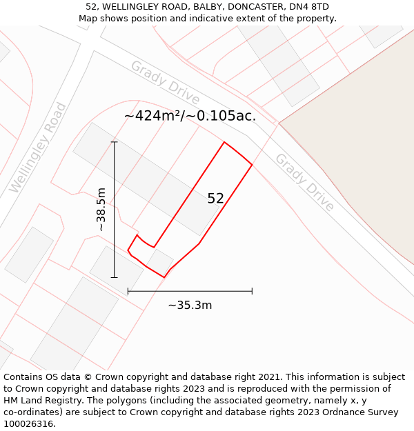 52, WELLINGLEY ROAD, BALBY, DONCASTER, DN4 8TD: Plot and title map