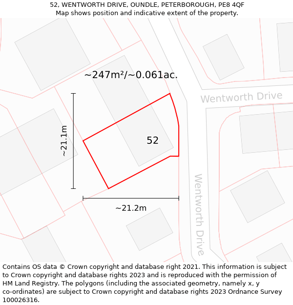 52, WENTWORTH DRIVE, OUNDLE, PETERBOROUGH, PE8 4QF: Plot and title map