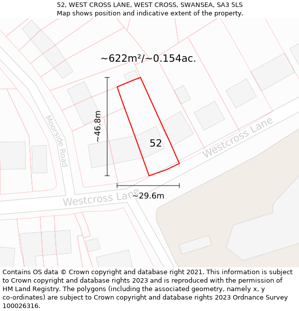 52, WEST CROSS LANE, WEST CROSS, SWANSEA, SA3 5LS: Plot and title map