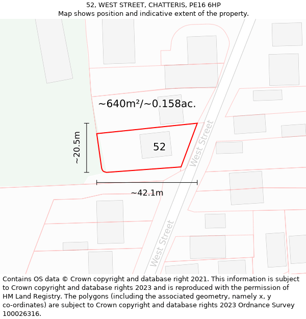 52, WEST STREET, CHATTERIS, PE16 6HP: Plot and title map