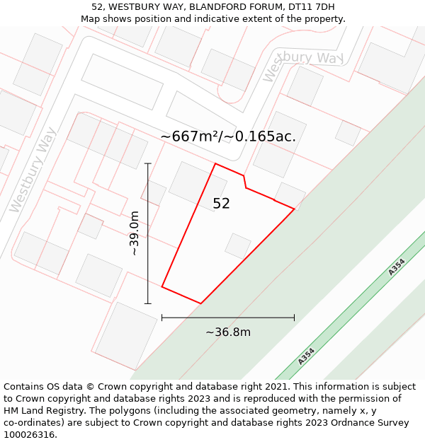 52, WESTBURY WAY, BLANDFORD FORUM, DT11 7DH: Plot and title map